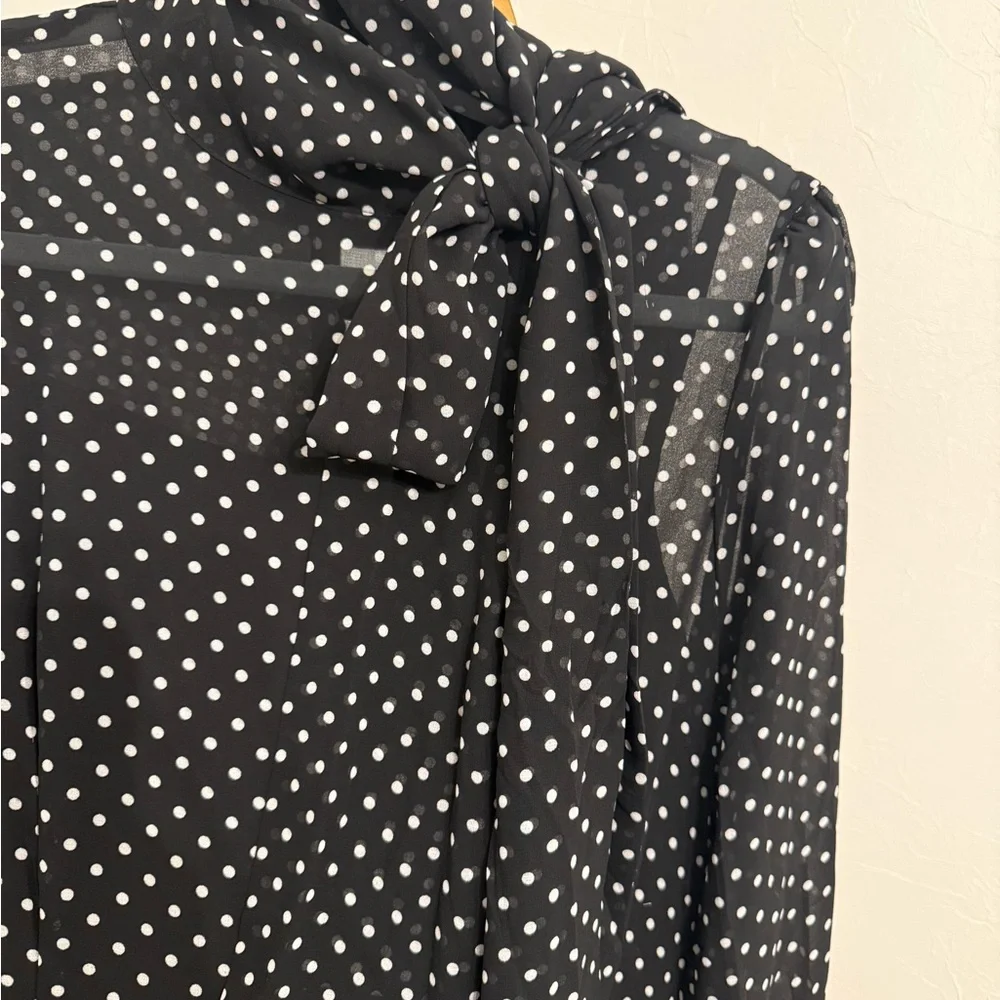 New Maxi Size M black white polka dot tie neck modest dress fancy - Picture 3 of 4